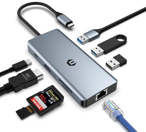 OOTDAY Hub USB C, hub LAN 8 in 1 Dual Display Docking Station per MacBook, adattatore multiporta USB C con 4K HDMI, LAN RJ45, 100W PD, SD/TF, 2 USB 3.0, USB 2.0