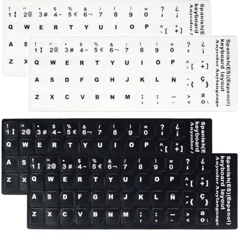 VAEIORP 4 PCS Adesivi Tastiere Adesivo Tastiera in Spagnolo Adesivi di Sostituzione delle Lettere della Tastiera Spagnolo per Qualsiasi Tastiera Standard Computer Portatile