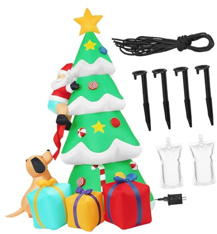 FUNOMOCYA Aufblasbarer Weihnachtsbaum Weihnachtsmann Hundebox groß 1 6 m -Lichter Hof- Weihnachtsdekoration