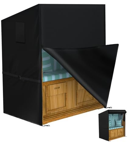 Strandkorb Schutzhülle Winterfest aus 600D Oxford Stoff 135x105x175/140cm,Wasserdicht Winddicht Wetterfest UV Beständig Strandkorb Abdeckung mit Belüftungsöffnungen und Verstellbaren Kordelzügen