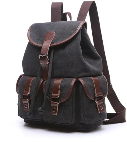 LXHZSY Schulrucksack Mode Herren Rucksack Vintage Canvas Rucksack Schultasche Herren Reisetaschen Große Kapazität Rucksack(Black L)
