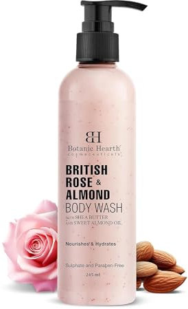 JEVR British Rose & Almond Body Wash with Shea Butter | Moisturizing Body Wash Shower Gel for Softer, Smoother Skin | Sulfate & Paraben Free | for Women & Men | 245ml