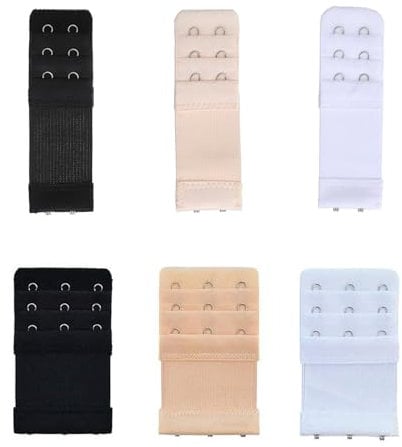 FUZVOL 6 Pieces Bra Extenders,2 Hooks×3 Rows Bra Strap Extension,3 Hooks×3 Rows Girls Bra Extender Strap,Stainless Steel Hook Comfortable Stretchy Bra Extender Strap for Women (3 Colors)