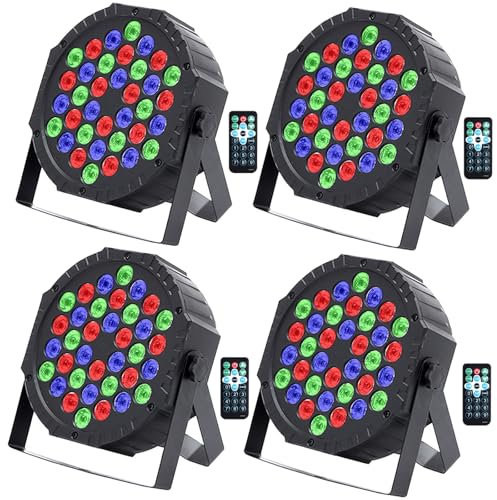 4er Pack LED Par Strahler 36 LED Bühnenlicht Par Partylicht RGB mit Fernbedienung Discolicht Partylicht Scheinwerfer für Stage Disco KTV Party DJ Halloween Weihnachten