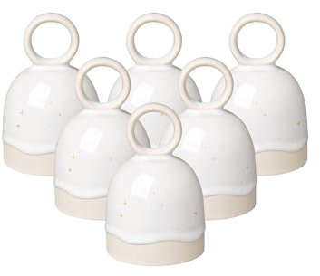 like. by Villeroy & Boch Winter Glow Tischglocken 6er Set, 6,5x6,5x10 cm, Weihnachtliche Tischdekoration mit Effektglasur und Sternchen-Dekor, Premium Porzellan, Beige