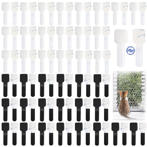 80 Stück Haken für Katzennetz Balkon, Balkon Katzenschutz Befestigung, Klebehaken Katzennetz, Transparent Haken für Katzennetze, Katzennetz Befestigung, Klettverschluss Band für Katzennetz für Balkon