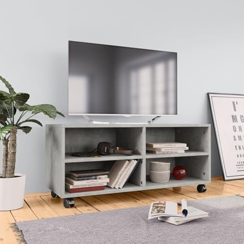 Sufrk Mobile TV con Ruote Grigio Cemento 90x35x35 cm in Multistrato,Mobile TV Mobile Porta Televisore,Mobiletto Industriale Tavolino Basso Vintage Console per Salotto