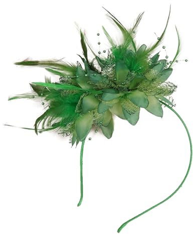 Bailinks Vintage Feder Fascinator Haarschmuck Damen Blumendesign Kopfbedeckung für Hochzeit, Cocktail, Karneval und Party Accessoires (Grün)