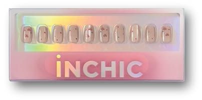 INCHIC Miss Polka, Short Squoval, Blush Pink with Colorful Dots, 30 Pcs Press on Nail