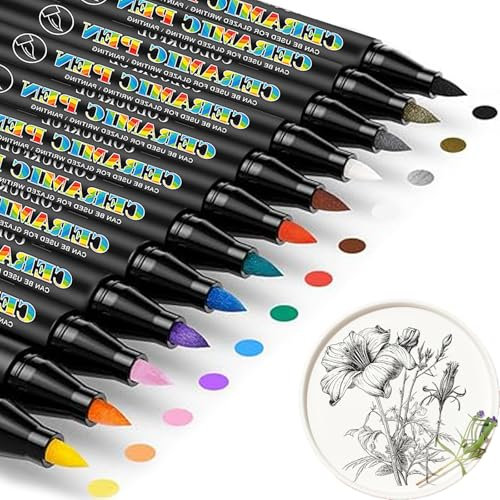 porzellanstifte spülmaschinenfest，Wasserfester1.0-3.0mm，12 Farben Geeignet für Zeichnungsmuster und Designkreationen Porzellan.