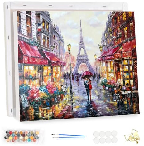 MEIYUDA Peinture par Numero Adulte avec Cadre, L'amour à Paris DIY Peinture à l'huile par Numéros sur Toile Artisanat avec Pinceaux Peintures Acryliques, Decoration Maison Cadeau 40x30cm