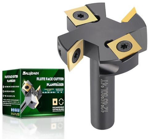 BALUGAEA Fraise plate pour défonceuse avec tige de 12 mm - Diamètre de coupe 45 mm - Équipé de 4 lames en carbure de tungstène interchangeables 12 x 12 mm