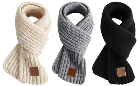 FDGGT 3-pack halsdukar för barn, stickad halsduk, varm halsduk för barn, vindtät halsduk, vinterhalsduk