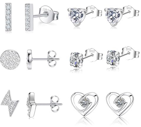 Ohrringe Silber 925 6 Paar Ohrstecker Silber 925 für Damen Hypoallergene Ohrstecker Set für Damen kleine Schlaf für mehrere Piercings