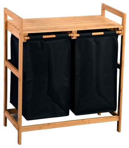 KESPER | Wäschesortierer, Material: Bambus, Polyester, Maße: 64 x 33 / Höhe: 73 cm, Farbe: Braun, Schwarz | 19487 13