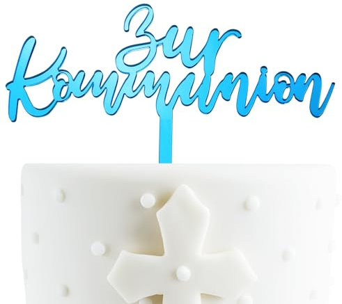 BETESSIN Tortendeko Kommunion Junge Blau - Zur Kommunion Tortenstecker aus Acryl - Erstkommunion Cake Topper - Kommunion Deko für Junge & Mädchen
