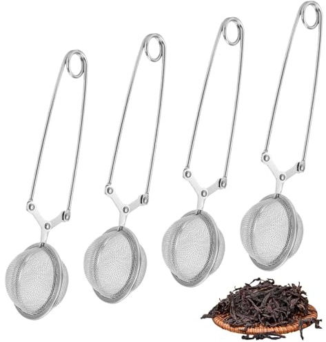 4 Stück - Ø 4.5 cm Teezange aus rostfreiem Edelstahl 304 - Teeei in Kugelform - Teesiebe für losen Tee, Gewürze und Kräuter - Siebzange