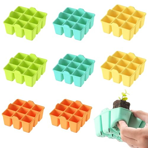 Kiicii Silicone Seed Starter Tray - 8-Pack Seedling Starter Trays with Flexible Pop-Out Cells for Seed Starting, Indoor Gardening, Reusable Plant Germination Trays, BPA-Free & Dishwasher Safe