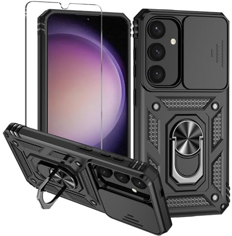 Damtong für Samsung Galaxy S24 Hülle: Kameraschutz Schutzhülle Mit Schutzfolie Drehbarer Fingerring Ständer Militärqualität Stoßfest Bumper Handyhülle für Samsung S24 Case Schwarz