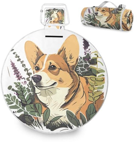 Mnsruu Große Picknickdecke, lustiger Hund im Strauch, wasserdicht, rund, Picknickmatte, tragbarer Teppich, Outdoor, für Strand, Camping, Park, Reisen, 148 cm