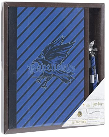 Harry Potter Notizbuch mit Kugelschreiber, Hogwarts Haus-Design, Gryffindor, Hufflepuff, Ravenclaw oder Slytherin (Blau)