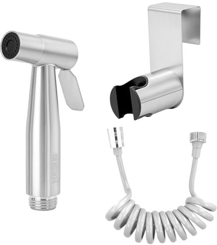 QWORK® Pulvérisateur de Bidet Toilettes en Acier Inoxydable 304, avec Tuyau Rétractable de Douche 150 cm et Crochet pour Réservoir