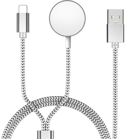 imodomio Fast Charging for Apple Watch Charger 2 in 1 Nylon Braided USB Charging Cable for iPhone and iWatch Charger