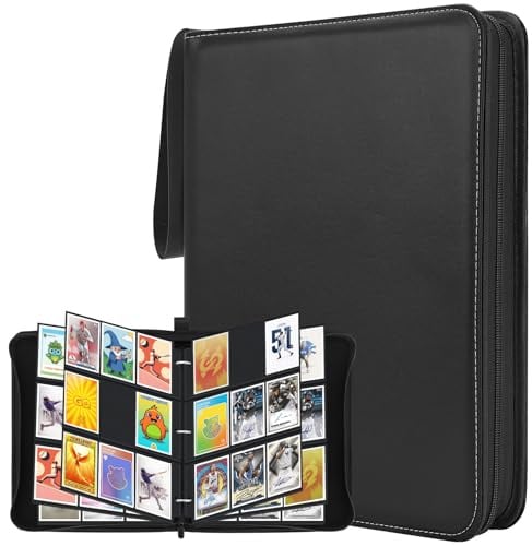 WISYOK Card Binder, 9 Pockets per Page, 900 Pockets, PU, Black | Trading Card Binder with Zipper, Toploader, Cards Collection Folder Holder Book for Football-card, TCG, MTG, Sports, Gaming