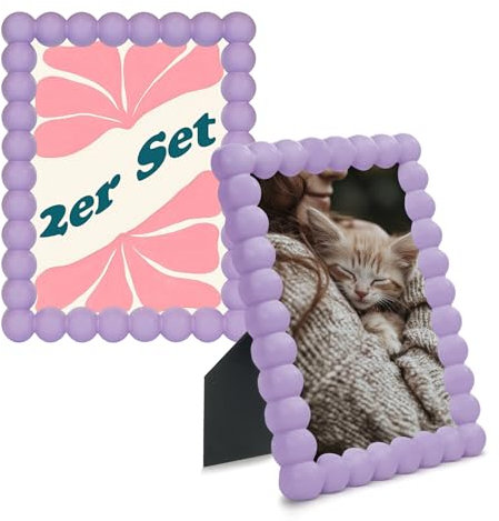 matches21 HOME & HOBBY Juego de marcos de fotos de 15 x 20 cm, diseño de burbujas, marco decorativo en color lila pastel, bonito marco de fotos de madera estable