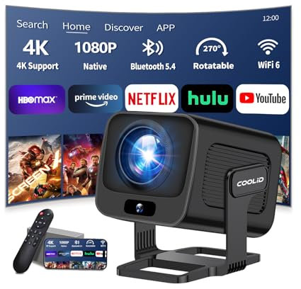 [App Integrada] Proyector Vídeo con WiFi 6 y BT 5.4, 1080P Nativo Mini Proyector Portátil, Proyector Inteligente con Autofocus y Corrección Trapezoidal Automática,para TV Stick/USB/PC/Laptop,Negro