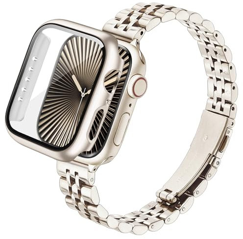 wipalor Metall Armband Kompatibel mit Apple Watch Armband Damen mit Gehäuse 40mm Serie 6 5 4 SE, Edelstahl iWatch Armbands für Einstellbar Metall Ersatz Apple Watch Armbands Gehäuse-Sternenlicht