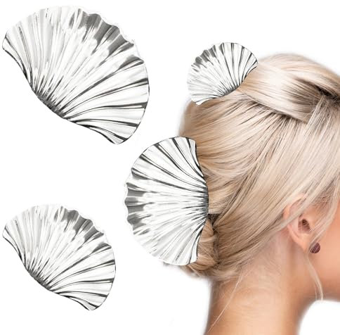 Épingle à Cheveux en Forme de Coquillage, Lot de 2 été Coquille Métal Barrette, Barrettes Accessoires de Coiffure pour Chignons Boucles Cheveux Cadeaux pour Filles (Argenté)