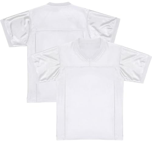 Youth Blank Football Jersey,Kids Mesh Plain Football Shirt 90s Hip Hop Retro Dry-Fit Soccer Sport Tee for Party,White,Medium