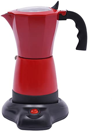 NoneDanGee Elektrischer Espresso-Kocher mit Basis 300ml Espressokocher für 6 Tassen, Ikonische Espressomaschine 480W Elektrisch Mokkakanne für Reisen oder Camping (Rot)