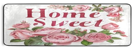 Sweet Home Teppich, extra lang, Blumenmuster, Pfirsichgrün, Weiß, rutschfest, 61 x 17,8 cm