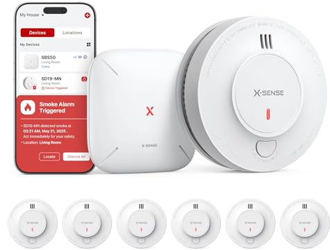 X-Sense Smart Rauchmelder mit SBS50-Basisstation, SD19-MN61, 6 Stück | TÜV Rheinland zertifiziert; 10-Jahres-Batterie; photoelektrischer Sensor; Funkvernetzung und App-Steuerung