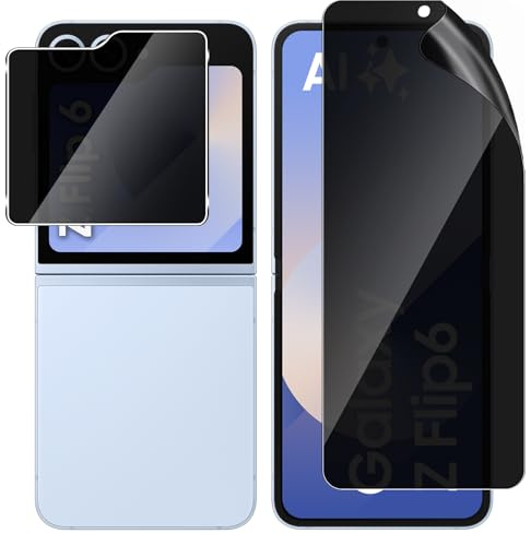 Locofun Anti-Espion Protecteur d'écran pour Samsung Galaxy Z Flip 6/ Z Flip6 / Z Flip7 FE, [1+1 Pièces] Anti-Spy Verre Trempé avec Privacy Film Flexible TPU Protection écran