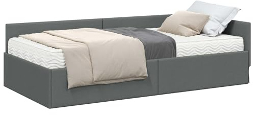 Mhdvray Eckbettgestell mit Matratze 80x200 cm Grau Stoff Soft-Touch Schlafsofa Modernes Design Robust und Langlebig für Jugendzimmer Gästezimmer Studio