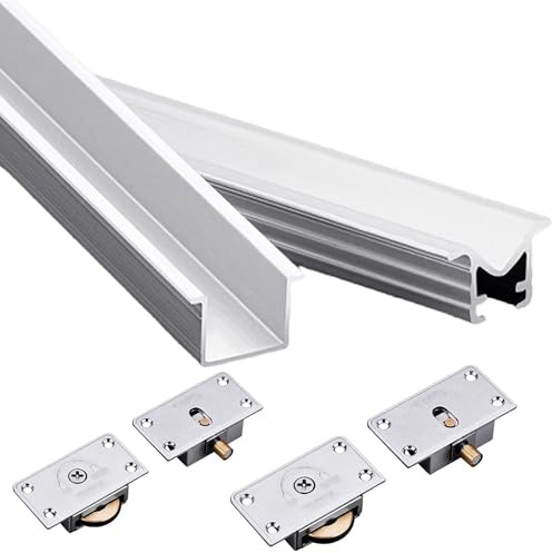 Kit di binari per Porte scorrevoli a Filo Muro - Sistema a Binario Singolo da 80 cm con rulli fluidi e silenziosi per Un Facile aggiornamento di Ante di cucine, armadi o librerie.