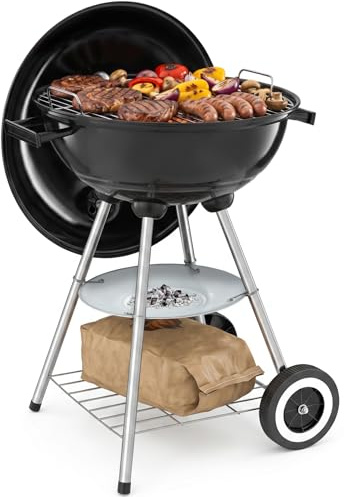tectake®, Barbecue Carbonella a sfera con coperchio, Ø 41,5 cm, griglia barbecue portatile con ruote, bbq carbonella con raccoglicenere, barbeque da esterno, Ideale per Grigliate e Arrosticini