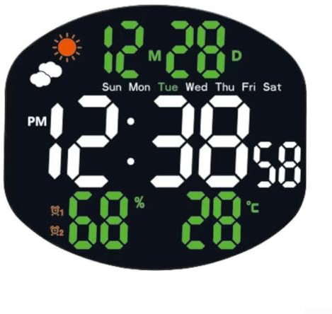 Horloge Numérique Murale Température Humidité Intérieur(White and green)