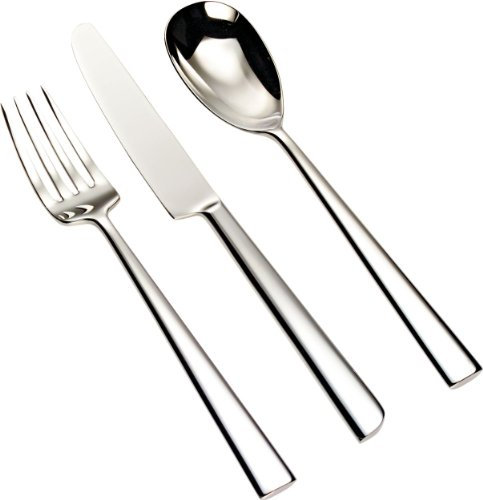 Alessi - AM24S75 - Asta Set composto da dodici cucchiai da tavola, dodici forchette da tavola, dodici coltelli da tavola, dodici forchette da frutta, dodici coltelli da frutta, dodici cucchiaini da caffè, un cucchiaio da servizio, una forchetta da servizio, un mestolo in acciaio inossidabile 18/10 lucido.