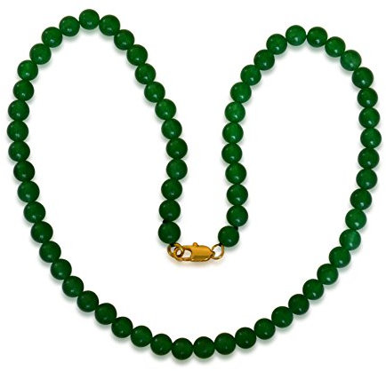 Vifaleno Jade Halskette, natürlich, grün, rund, 6 mm, Karabinerverschluss aus 925 Silber, ca. 43 cm lang