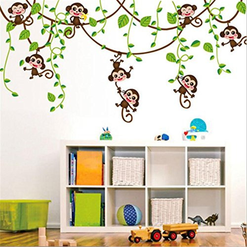 HALLOBO® Wandtattoo AFFE Schaukel Affen Wandaufkleber Monkey Wandsticker Kinderzimmer Kinder Baby Babyzimmer