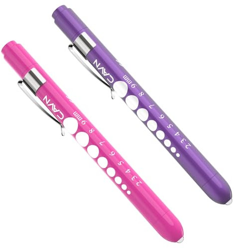 Diagnostic Medical Penlight (2 Packs), CAVN Mini Reusable LED Penlight Flashlight Pen Torch, Torch Doctor Nurse EMT Emergency Pen Light (Purple + Pink)