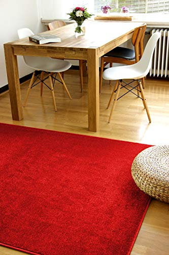 floor factory Moderner Teppich Kolibri rot 140x200cm - farbenfroher, pflegeleichter Teppich mit kurzem Flor
