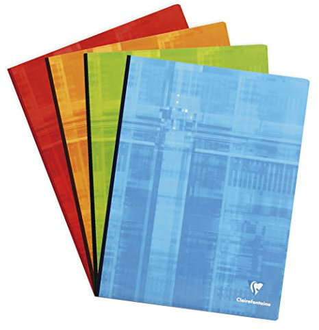 Clairefontaine 9361C - Notizbuch / Kladde mit Leinenrücken, DIN A4+ 24x32 cm, 144 Blatt 90g, französische Lineatur, farbig sortiert, 1 Stück