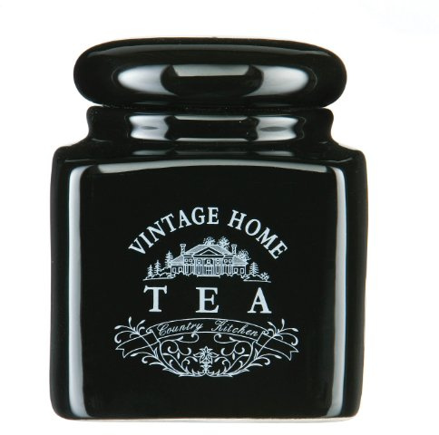 Premier Housewares Vintage Home Square Tea Jar - Black,H14 x W12 x D12cm
