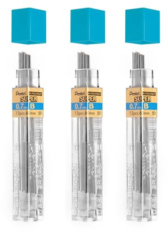Pentel 0,7 mm Größe B Schatten Bleistift Härte Ersatz Refill Ersatz führt Hi pollymer Super für automatische und mechanische Bleistifte (Pack von 3 Röhren – 36 Stück)