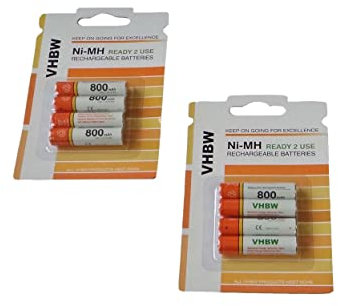 vhbw 8 x AAA, Micro, R3, HR03 Akku 800mAh kompatibel mit Telekom T-Com Sinus 300, 302, 302i, 405, 503, 503i, A205, A405, 103, 103A, PA103, 301i, 500i